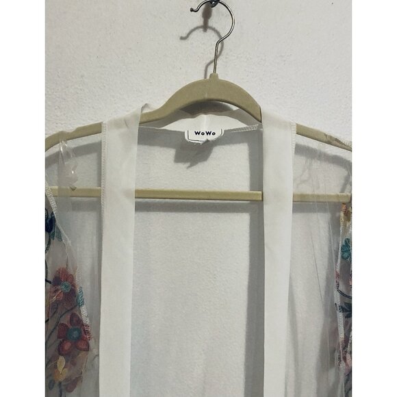 WoWo Top Womens Medium Embroidered Tulle Coverup Open Front Cardigan Boho Flirty - Picture 2 of 7